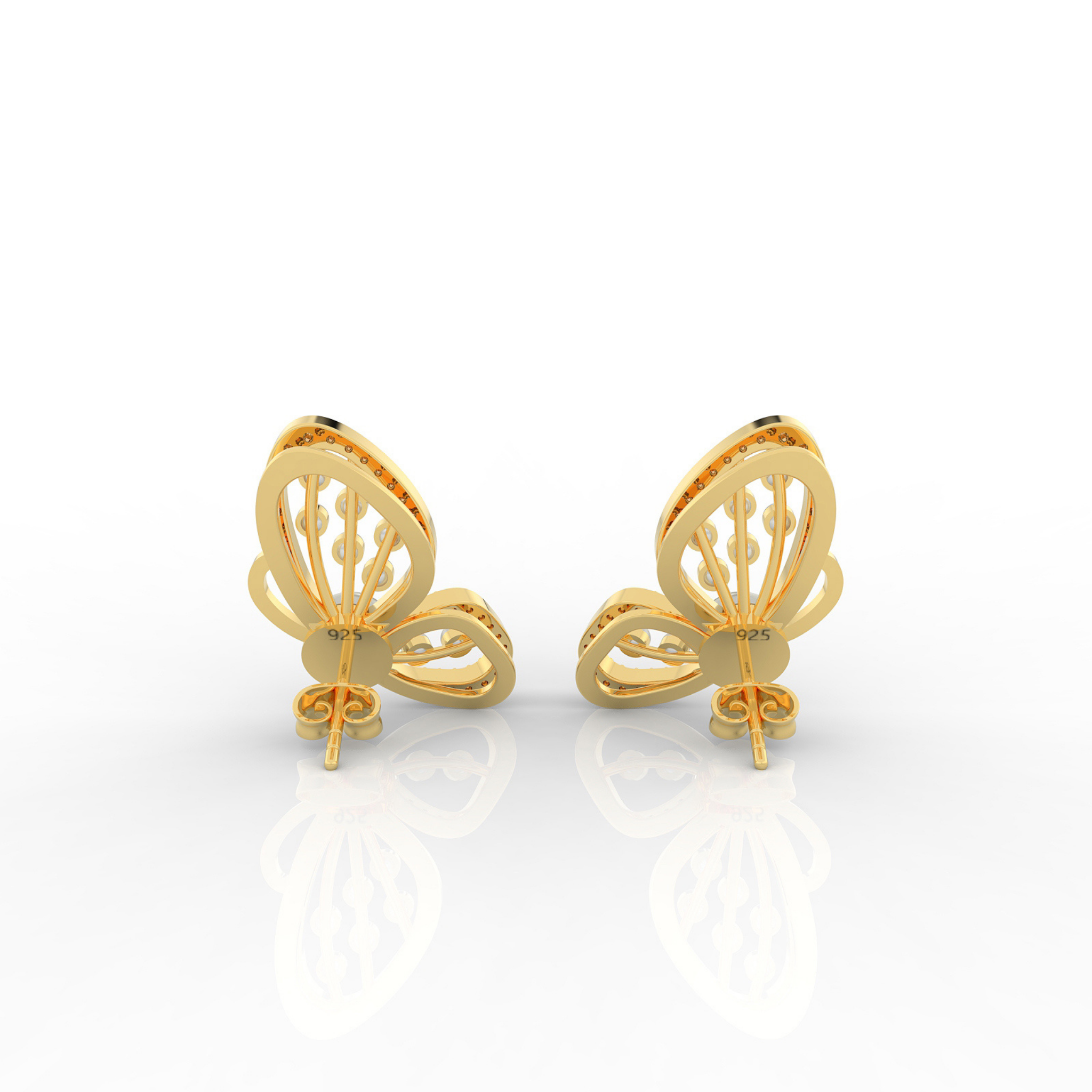 Butterfly Pearl Modern Stud Earrings For Wedding, Hallmarked 925 Sterling Silver